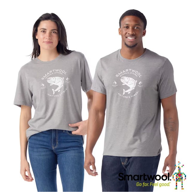 【SmartWool】男女 塗鴉Tee 美麗諾羊毛圓領短袖T恤(鱒魚).運動上衣/SW002596-545 淺灰✿30E010